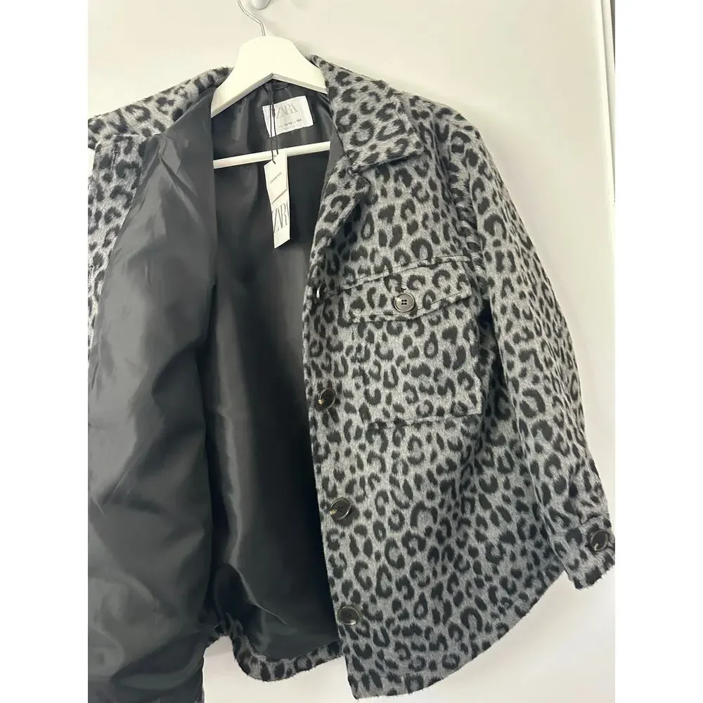Zara Leopard Fleece  Shacket Jacket size 13-14 (girls)